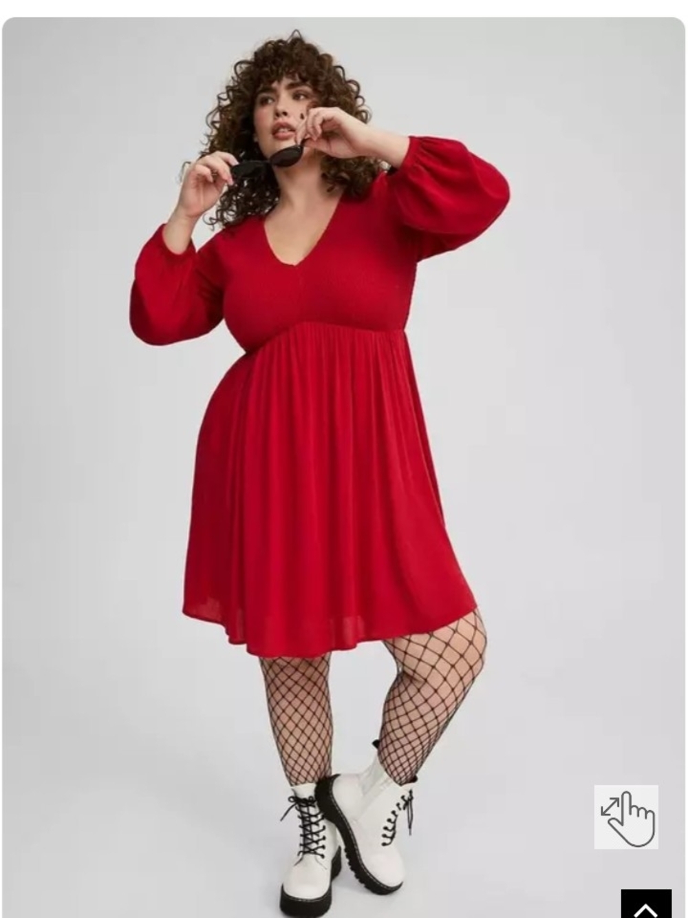 Torrid Red V-Neck Smocked Waist Midi Dress with Balloon Sleeves. Size 3x